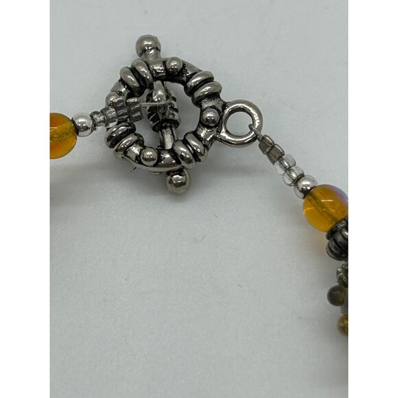 Artisan Lampwork Glass Bracelet With Amber Gold Swirl and Faceted Beads - Picture 3 of 16